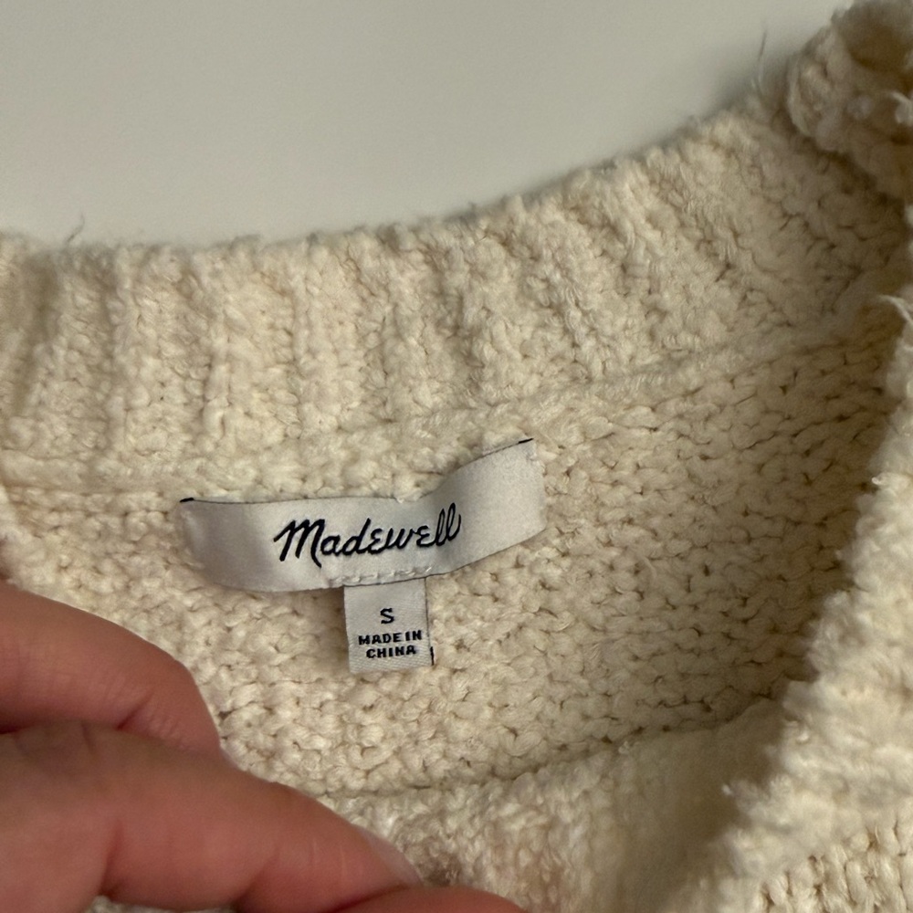 Madewell Montford Fringe Pullover Cream Crew Neck Sweater Cotton Blend Sz S - Picture 6 of 8
